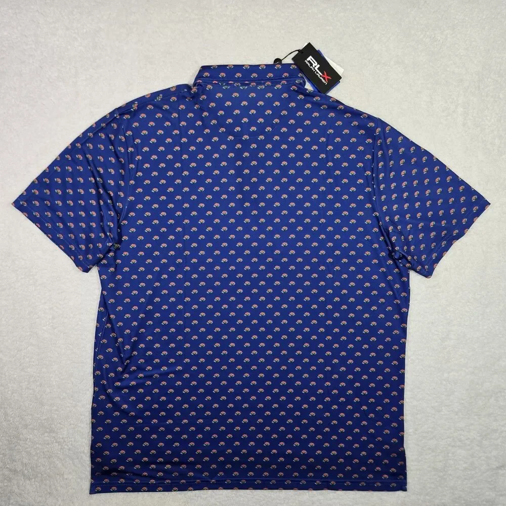 RLX Ralph Lauren Mens XL Performance Golf Floral Print Polo Shirt Stretch Blue